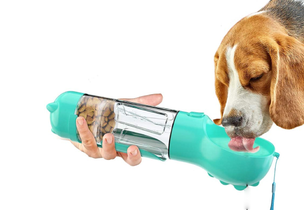Three-in-One Dog Travel Water Dispenser with Food Container & Waste Bag Dispenser incl. Roll of Waste Bags