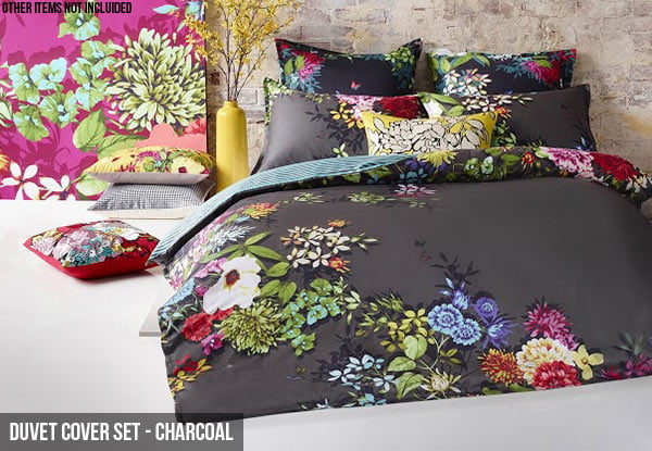 Charcoal Luxotic Tropicana Duvet Cover Set or European Pillow Cases - Two Sizes Available