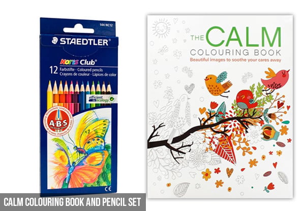 $14.99 for Either a Calm or Meditation Colouring Book with Twelve Coloured Pencils