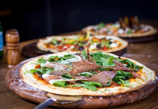 Any Two 8-Inch Pizzas & Two Glasses of Beer or Wine
