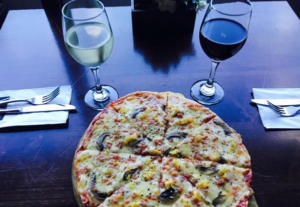 $32 for One Large Pizza & a Bottle of House Red/White Wine or One Jug of Beer OR $59 for Two Large Pizzas & Two Bottles of House Red/White Wine or Two Jugs of Beer (value up to $121)