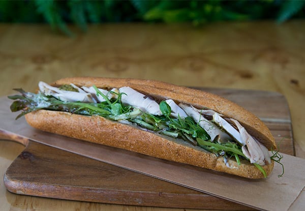Gourmet Lunch on the Run Combo - Options for a Baguette or Salad, Your Choice of Coffee or Drink & Muffin or Slice
