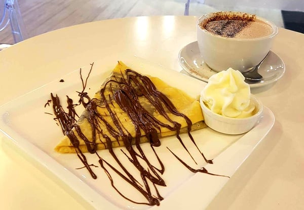 $6 for a Sweet Crepe & Hot Drink or $9 for a Savoury Crepe & Hot Drink (value up to $13)