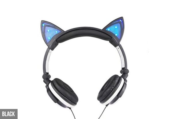 Cat Headphones with LED Flashing Lights - Four Colours Available