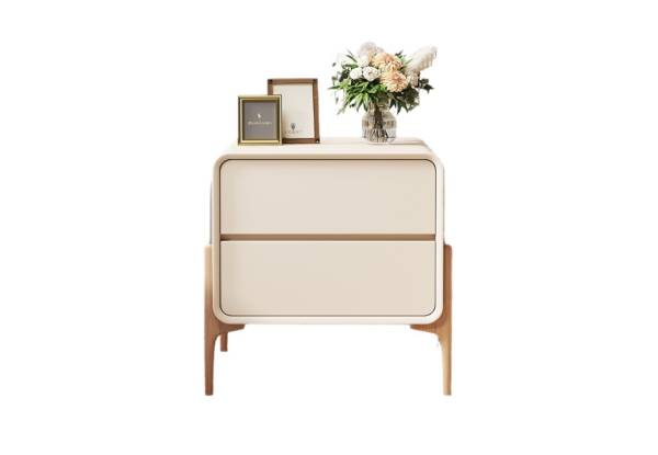 Bedside Table with Two Drawers & Wooden Legs