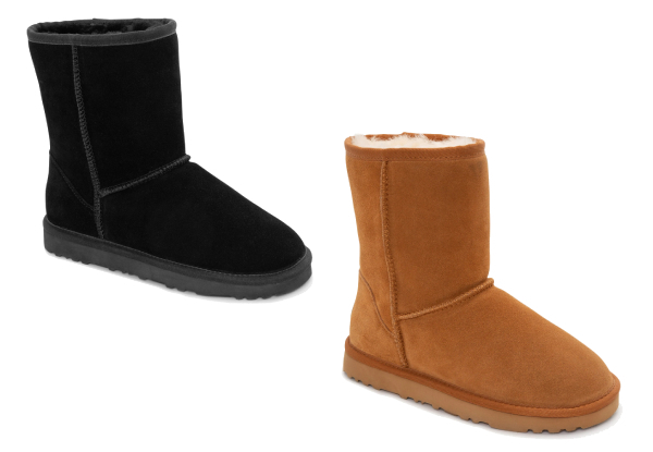 Ozwear Ugg Unisex Classic Sheepskin Suede Short Boots - Two Colours & Ten Sizes Available