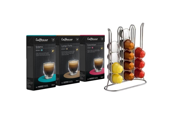 $29.99 for a Caffesso Set incl. Three Packs of Caffesso Coffee Pods & a 30-Pod Capsule Stand (value $52.50)