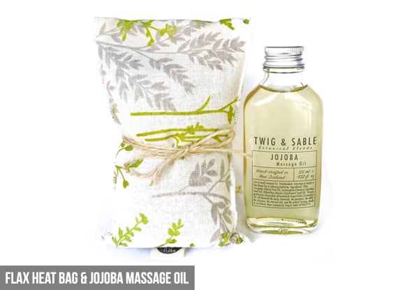 $19 for a Twig & Sable NZ Made Flax Heat Bag Set with Jojoba Massage Oil or 30g Natural Muscle Rub Balm