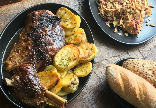 Super Tender, Whole-Baked, Lamb Shoulder with Rosemary, Garlic & Scalloped Potatoes - Option to incl. Large Minty Peas & Three Baguettes - Takeaway Only