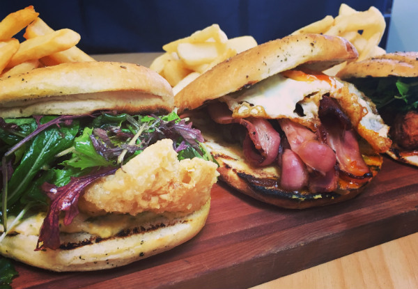 $22 for any Two Burgers & Fries for Two People on the Paihia Waterfront or $44 for Four - Choose from Chicken, Fish & Cheese Burgers