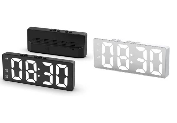 LED Mirror Large Display Desk Clock with Temperature Snooze Dual Alarms - Available in Two Colours