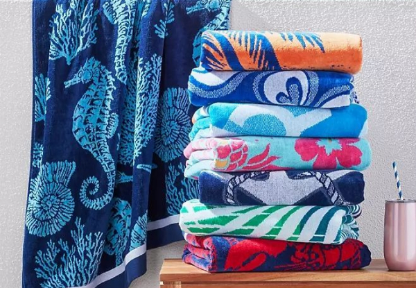 Two-Pack Renee Taylor Jacquard Velour Kids Beach Towel - 10 Options Available