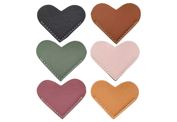 Six-Piece PU Leather Heart Bookmarks Corner Page Protectors - Option for Two Sets