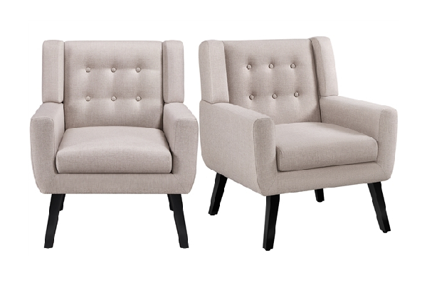 Two-Piece Button Tufted Armchair with Solid Wooden Legs