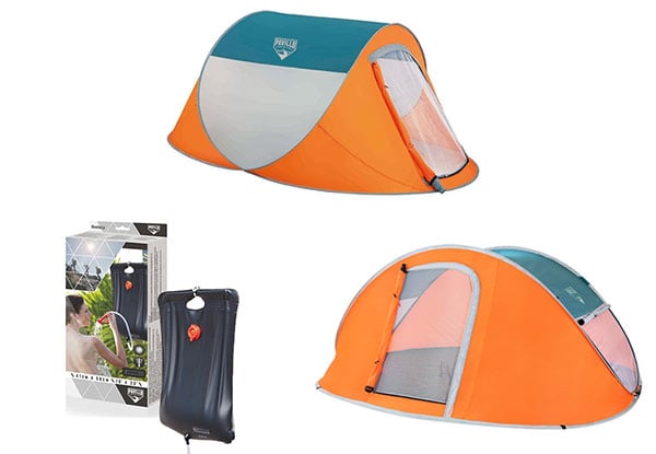 Bestway Camping Gear - Options for Two or Three Person Pop-Up Tent or Solar Shower