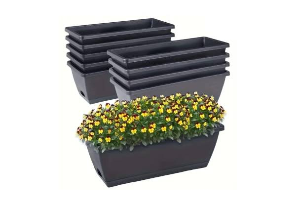 10-Pack 15L Rectangular Planter Box Set with Drainage Tray
