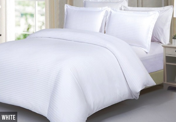 Three-Piece Damask Stripe Duvet Cover Set - Three Sizes & Four Colours Available