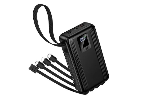 Titan PowerUp 30000mAh 22.5W Power Bank with 4 Built-In Cables