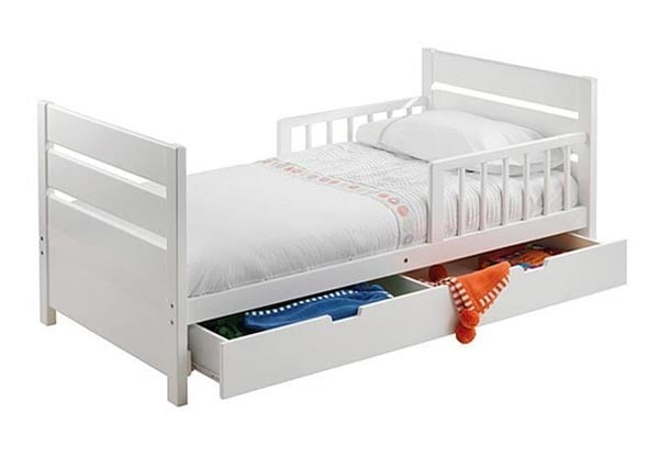 Toddler Bed with Drawer - White