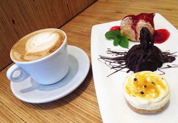$12 for a Trio Dessert Taster Platter for One Person incl. a Barista Coffee (value $20)