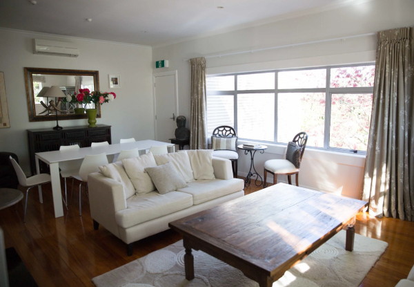 $329 Two-Night Stay in the Heart of the Iconic Greytown Village for Two People in Luxurious Two-Bedroom Apartment 88 on Main St incl. Bottle of Wine on Arrival, Cooked Breakfast & Daily Coffee Value $747.20 (Save 56%)