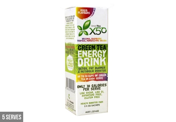 $10 for Green Tea X50 – Five Serves, $20 for 15 serves, $35 for 30 Serves or $59.95 for 60 Serves