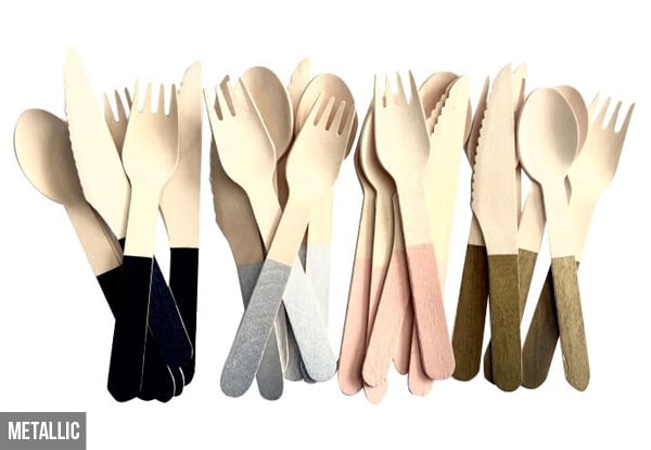 $7 for a 24-Pack of Mixed Wooden Cutlery – Available in Two Options (value $9.95)