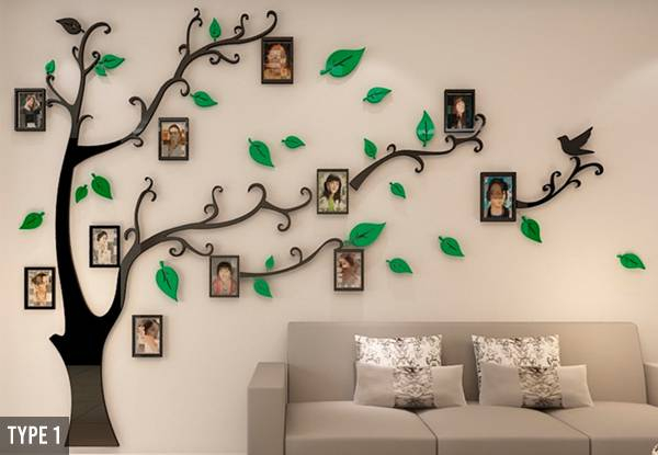 3D Acrylic Family Tree Photo Frame Wall Sticker - Six Types & Three Sizes Available