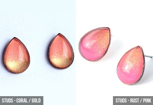 $22 for a Pair of Ombre Teardrop Studs, or an Ombre Teardrop Ring - 10 Colours Available