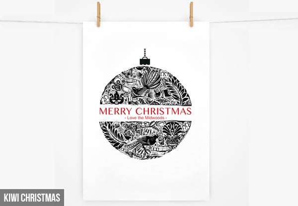 $17 for a 100% Cotton Personalised Christmas Tea Towel – Three Styles Available – incl. Nationwide Delivery