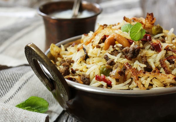One Hyderabadi Dum Biryani Served with Raita & Gravy with Option for Two - Valid for Lunch & Dinner.