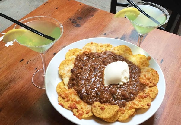 $22.50 for Beef OR Vegetarian Nachos for Two incl. Two Margarita's (value up to $45)