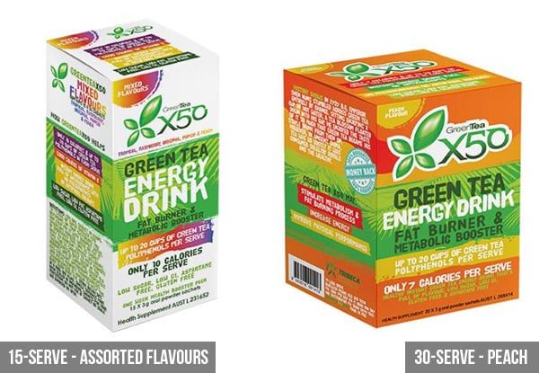 GreenTea X50 Tea - Options for 15, 30 or 60 Serves with Various Flavours Available