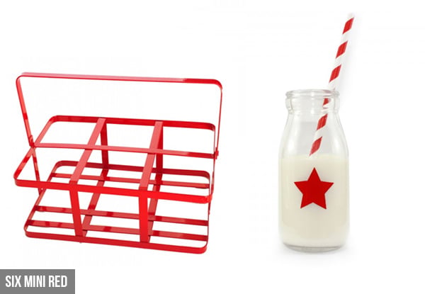 $22 for Six Mini Milk Bottles in a Crate, or Four Large Milk Bottles in a Crate - Available in Red or Pink