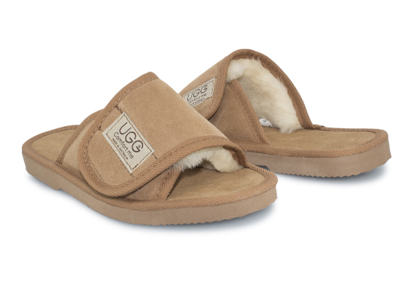 Ugg Australian-Made Water-Resistant Essentials Classic Unisex Sheepskin Open Toe Adjustable Strap Suede Scuffs - Seven Sizes Available