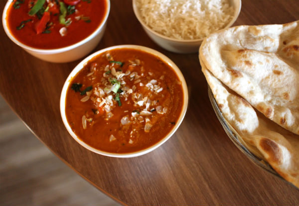 Two Curries & Two Plain Naan Breads incl. Rice - Option for Four