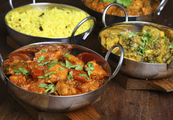 Lunch Dining incl. Two Curries, Shared Rice, Two Naans, Two Poppadums & Soft Drinks for Two People - Option for Four People -Valid for Seven Days