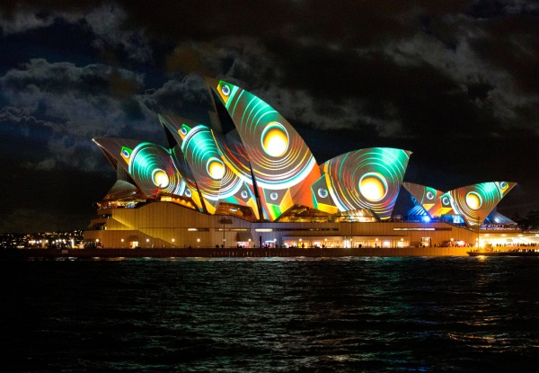 Per-Person Twin-Share Three-Nights Vivid Sydney 2023 Package – Lights, Music, Food Festival Incl. Hotel, Daily Breakfast & Three-Hour Vivid Sydney Dinner Cruise with Three-Course Dinner – Option for Three, Four or Five-Star Hotel