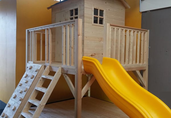 The Explorers Two-Storey Playhouse with Slide, Climbing Wall & Ladder