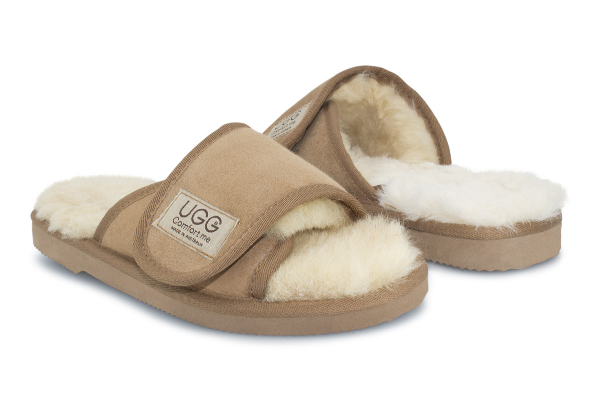 Ugg Australian-Made Water-Resistant Essentials Classic Unisex Sheepskin Open Toe Adjustable Strap Wool Scuffs - Seven Sizes Available