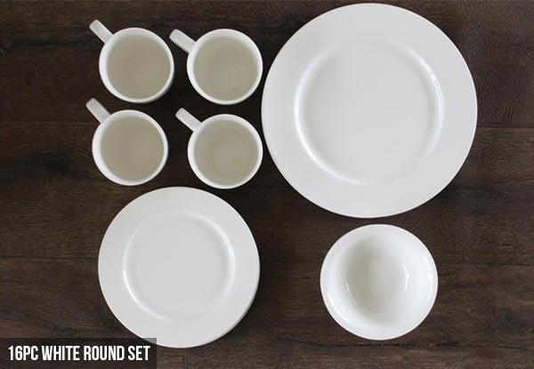 16-Piece Round Dinner Set - Options for White, Rosa, or a 20-Piece Square Set