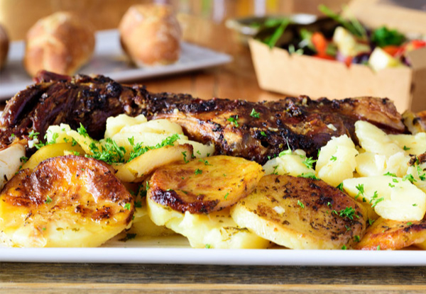 Super-Tender Whole Baked Lamb Shoulder with Rosemary, Garlic & Scalloped Potatoes - Option to incl. Large Minty Peas & Three Baguettes