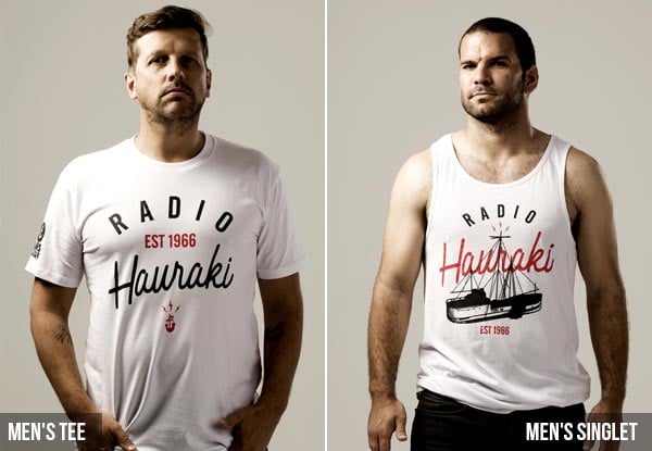 Mr Vintage Radio Hauraki Tee or Singlet in White - Limited Sizes