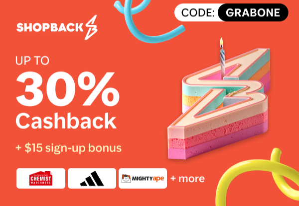 Get up to 30% Cashback at Chemist Warehouse, Adidas, Mighty Ape, Hallensteins, Shein, Trip.com, New Balance, Disney +, Expedia, Dyson, Cotton On (caps apply) + $15 ShopBack Bonus Just for Signing Up! Use Code GRABONE