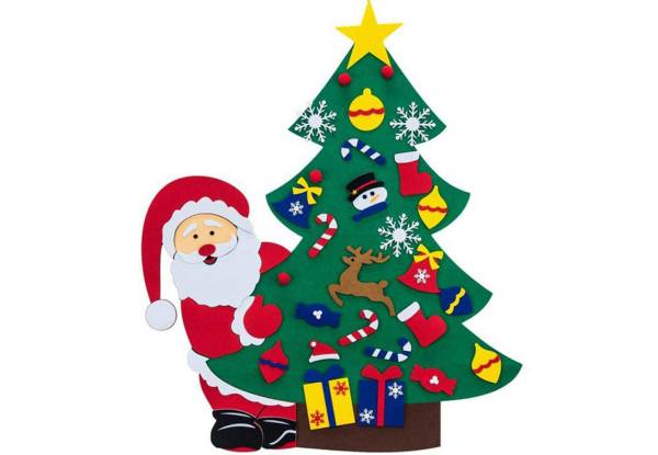 DIY Felt Christmas Tree Set Christmas Calendar Detachable Ornaments Wall Hanging Gifts Decorations Party Supplies