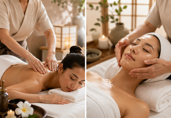 Relaxing Back Massage or Facial Massage with Cosmei Japanese Cosmetics