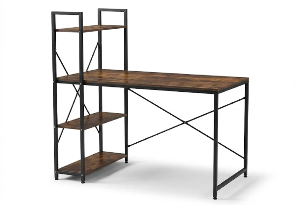Industrial Computer Desk with Storage Shelves