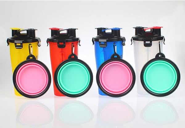 Two-in-One Pet Food & Water Bottle with Companion Cup - Four Colours Available