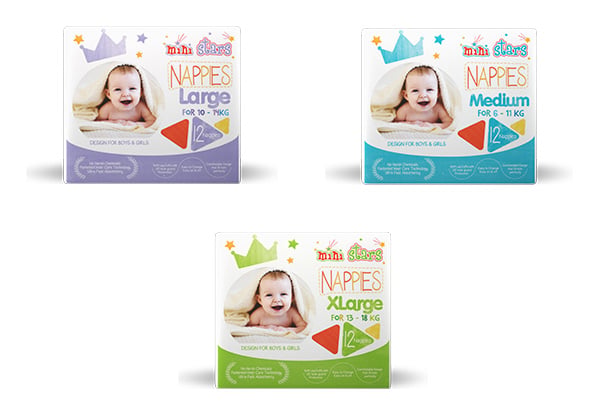 144 Mini Star Nappies - Three Sizes Available