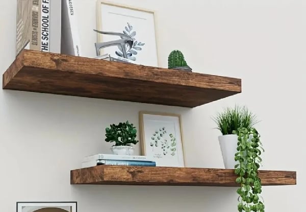 Set of Two Floating Wall Shelves with Metal Bracket - Available in Two Colours